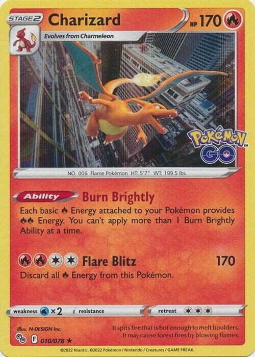 Pokémon 2022 TCG Charizard Pokémon GO 010/078 Reverse Holo CGC 9.5