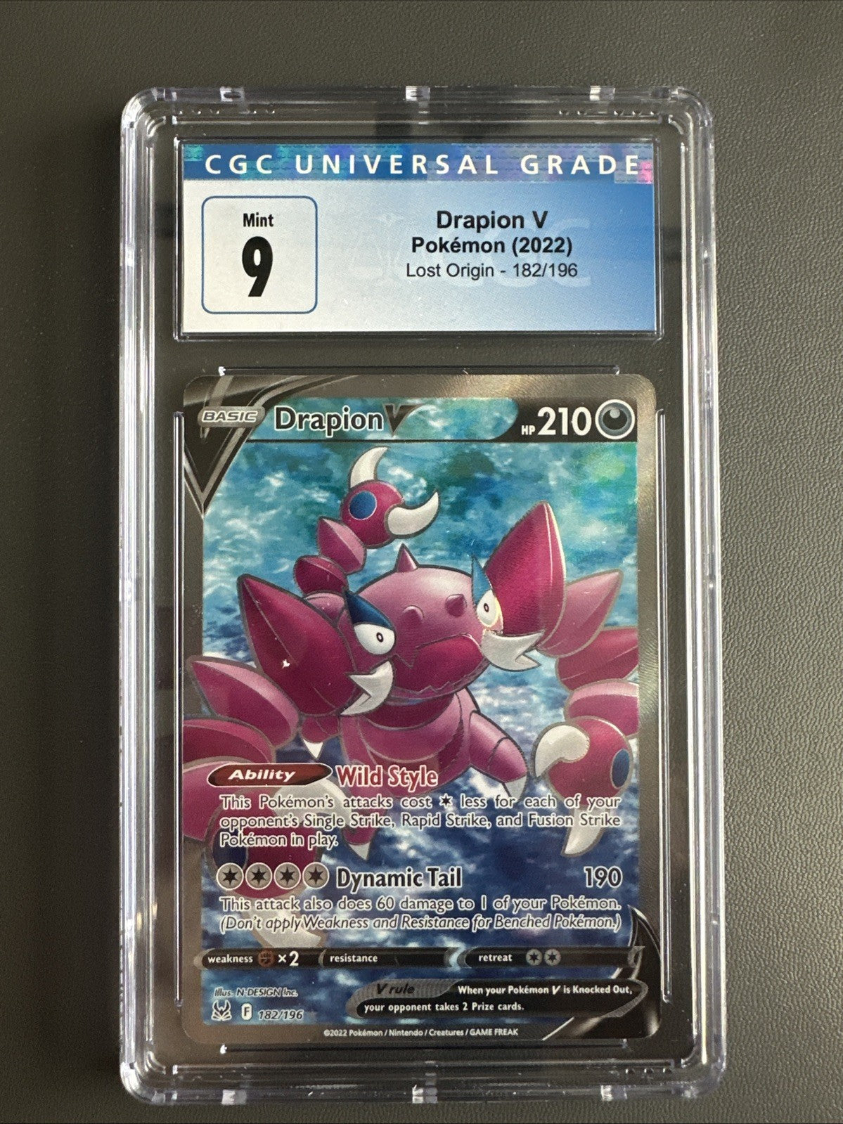 Pokemon 2022 Drapion V (Full Art) 182/196 Lost Origin Holo CGC 9