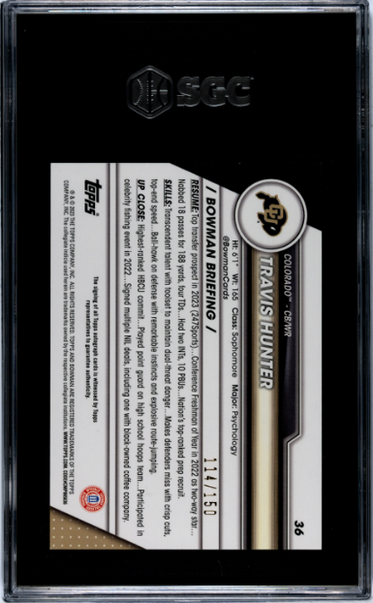2023 Bowman Uni Chrome Travis Hunter Auto. Fuchsia Mini #36 SGC 10/Auto 10