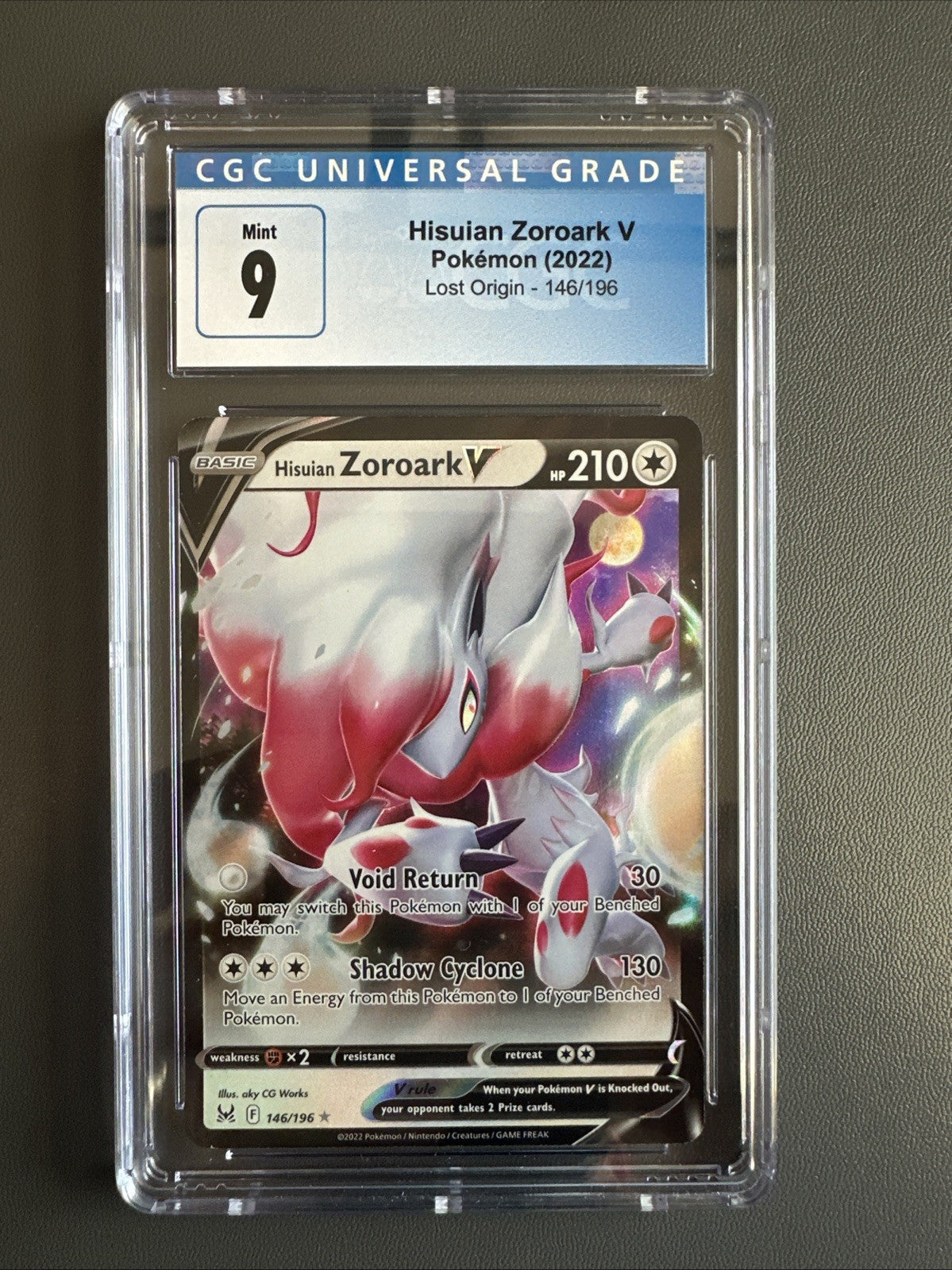 Pokemon 2022 Hisuian Zoroark V 146/196 Lost Origin Holo CGC 9