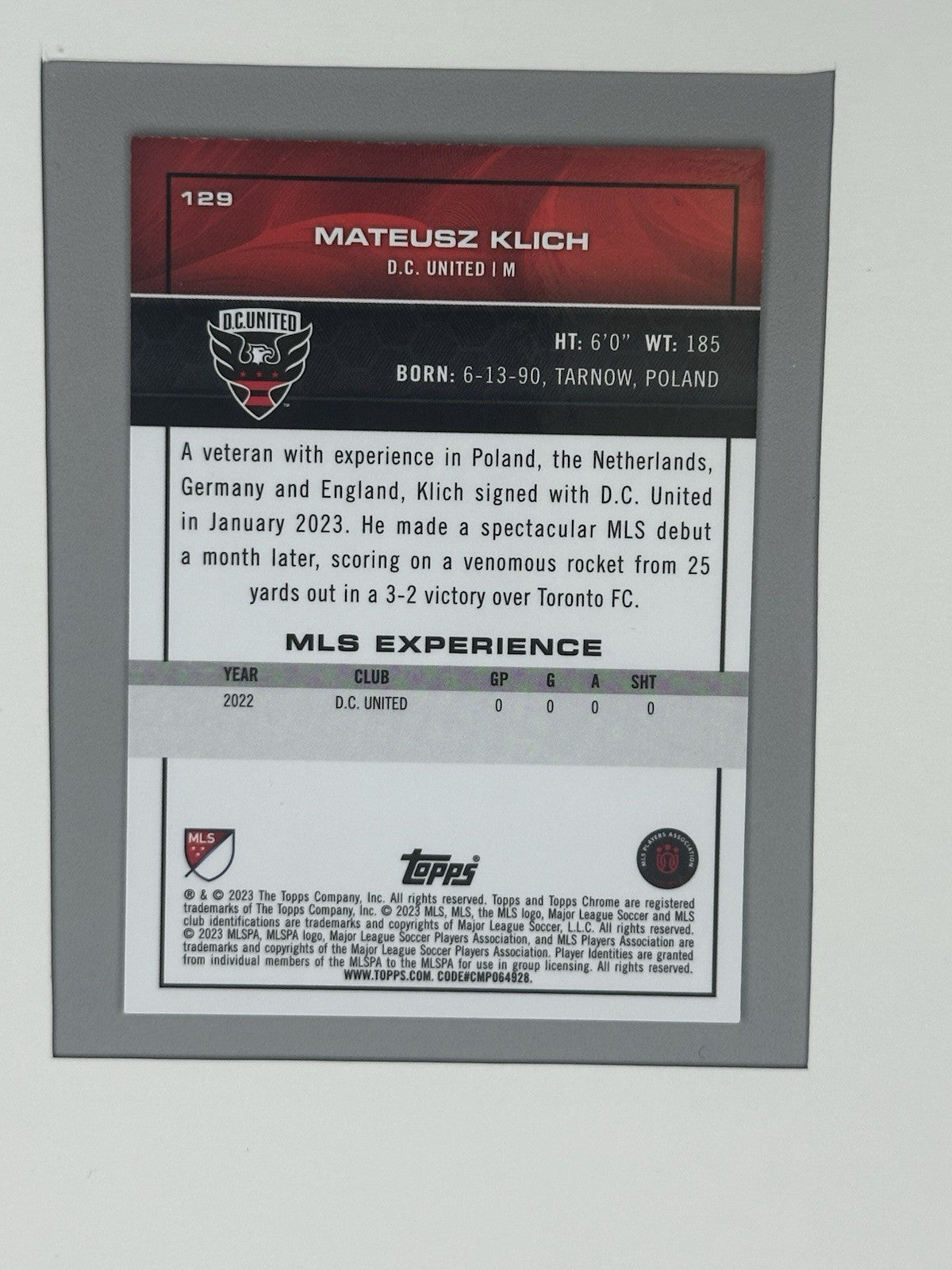 2023 Topps Chrome MLS Soccer Aqua Lava Refractor Mateusz Klich 76/125 #129
