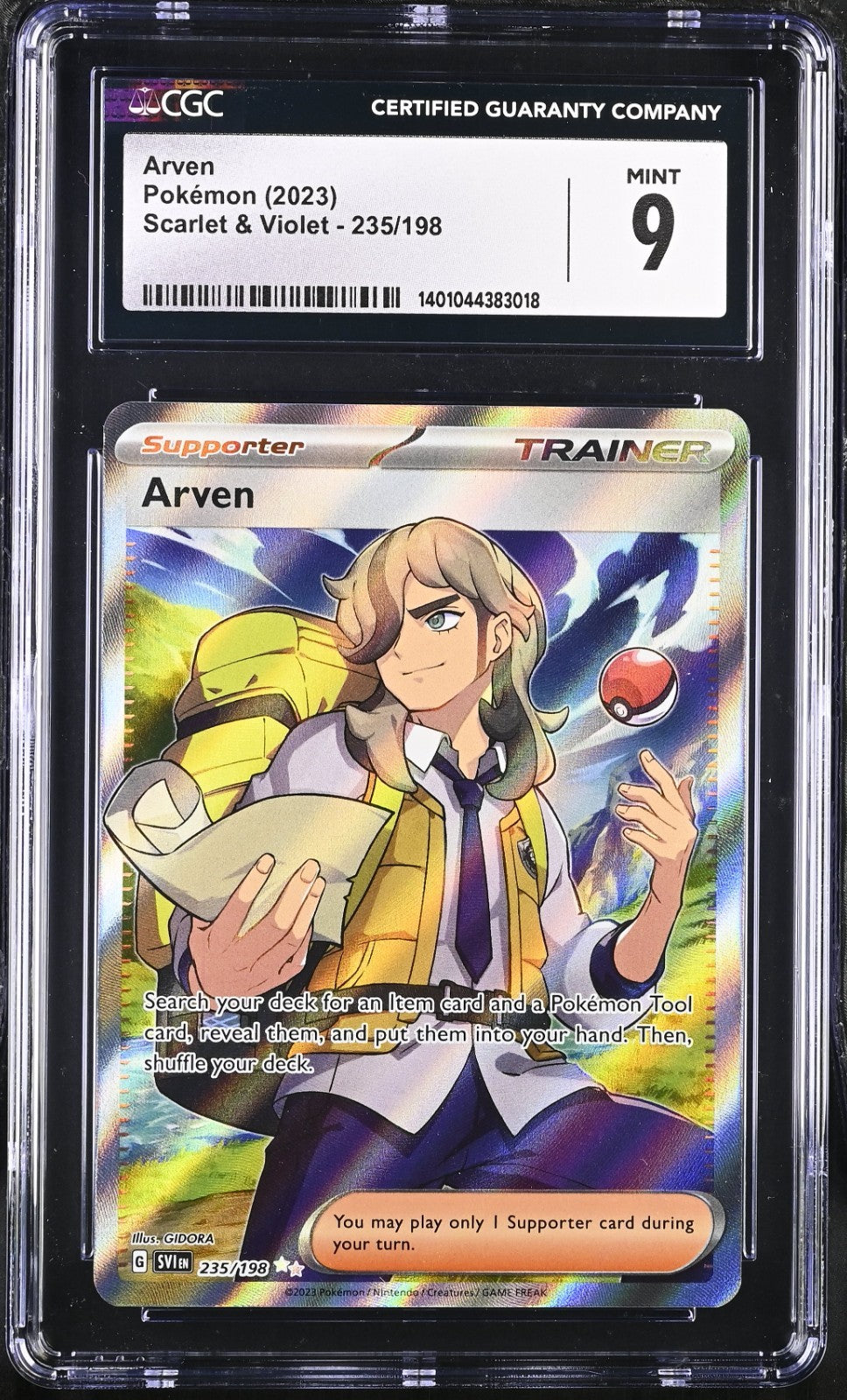Pokemon Arven Full Art 235/198 Sv01: Pokemon Scarlet & Violet CGC 9