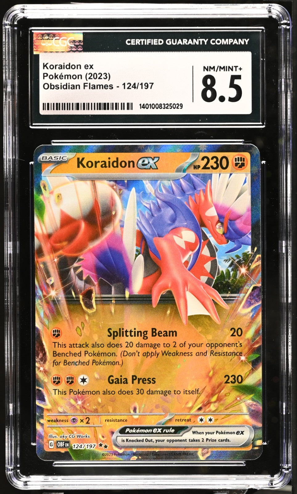 Pokémon 2023 Koraidon ex holo 124/197 Obsidian Flames CGC 8.5