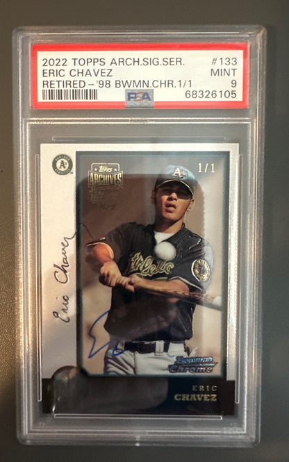 2022 Topps Archives Sig Series Eric Chavez 1998 Bowman Chrome 1/1 #133 PSA 9