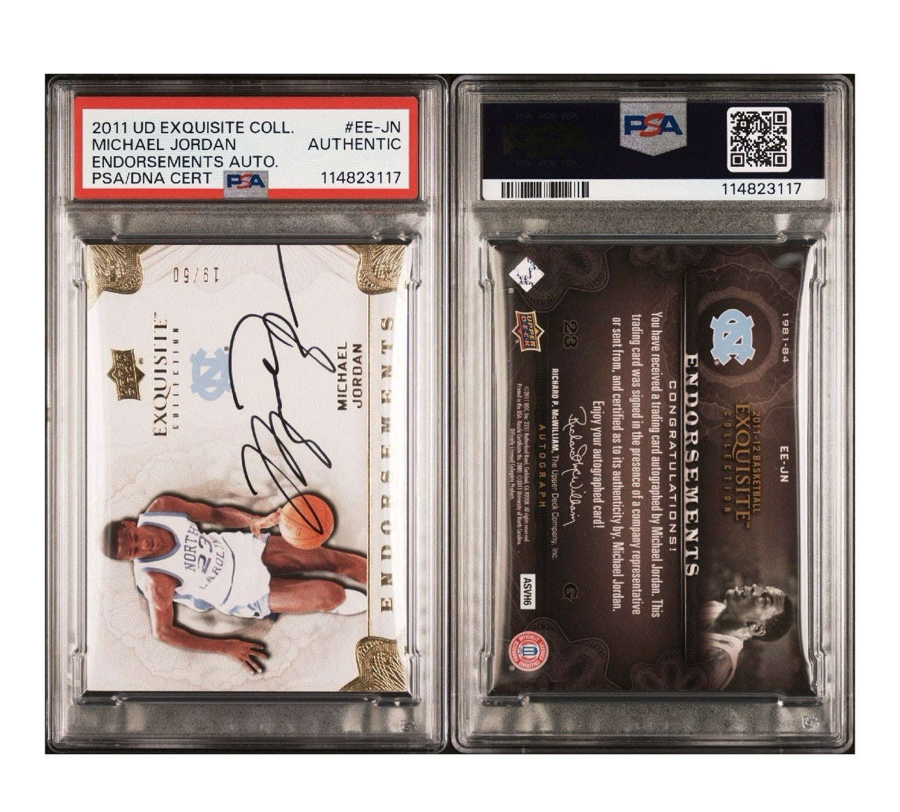 MICHAEL JORDAN AUTO 19/50 2011 EXQUISITE ENDORSEMENTS, #EE-JN NORTH CAROLINA PSA