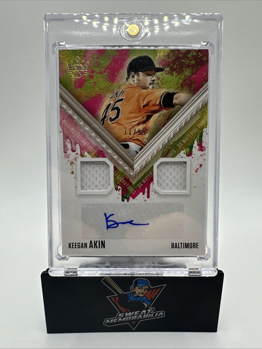 2021 Diamond Kings #DKMS-KA Duel Jersey Auto Keegan Akin Baltimore Orioles /99