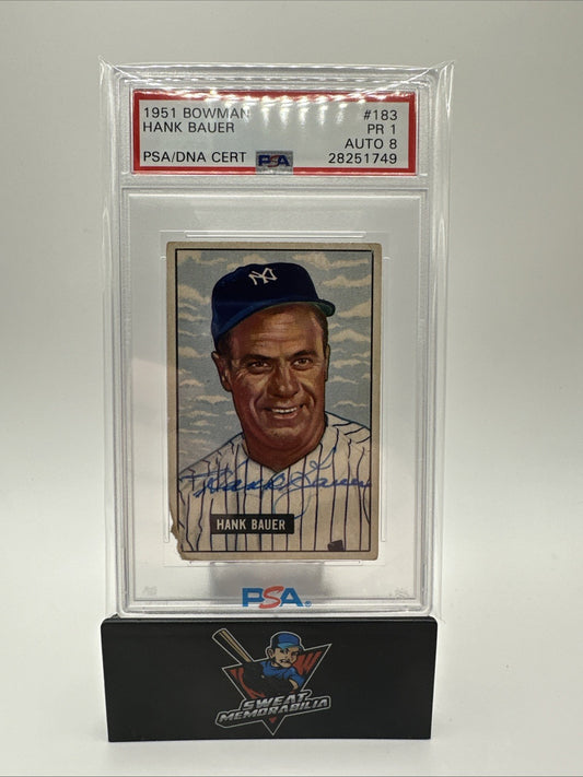 1951 Bowman HANK BAUER #183 Auto Card PSA PR 1 Auto 8 PSA/DNA Cert