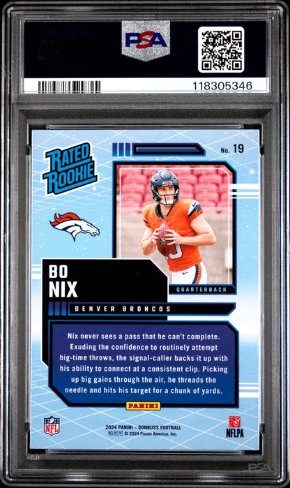 2024 Panini Donruss Rated Rookies Retro Bo Nix #19 PSA 10 GEM MINT