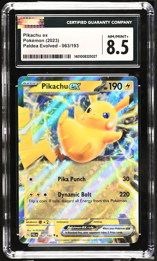 Pokémon 2023 Pikachu EX Paldea Evolved 063/193 Holo Double Rare CGC 8.5