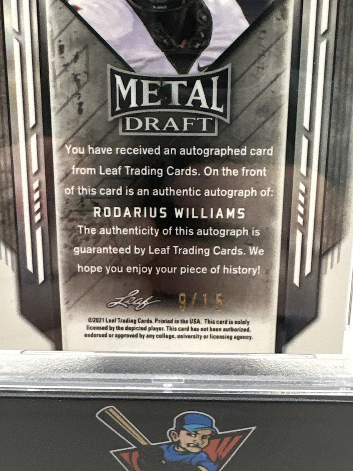 2021 Leaf Metal Draft Black Prismatic /15 Rodarius Williams #BA-RW2 Auto