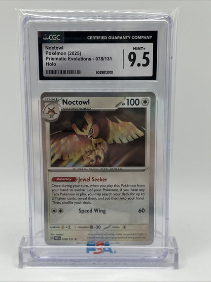 Pokemon 2025 Noctowl 078/131 Prismatic Evolutions Holo Rare CGC 9.5