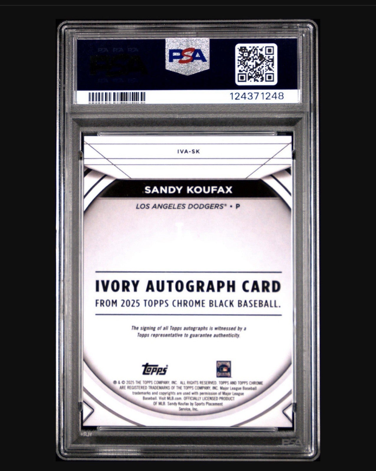 2025 Topps Chrome Black Sandy Koufax Ivory Autograph Orange Refractor /25 PSA 10