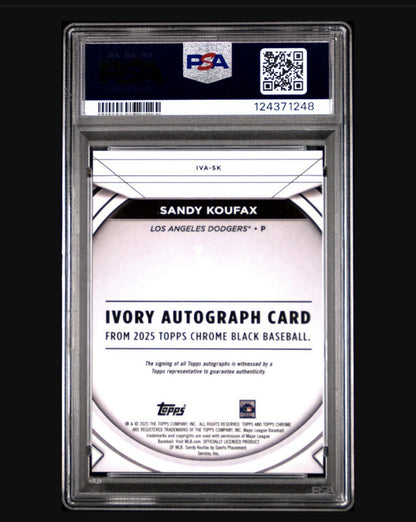 2025 Topps Chrome Black Sandy Koufax Ivory Autograph Orange Refractor /25 PSA 10