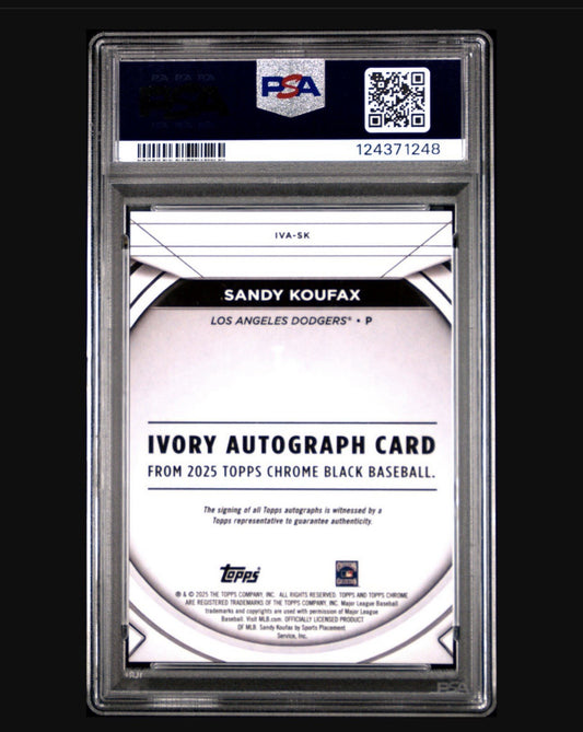 2025 Topps Chrome Black Sandy Koufax Ivory Autograph Orange Refractor /25 PSA 10