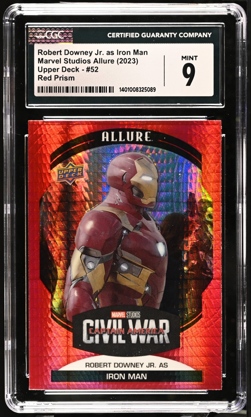 2022 Upper Deck Marvel Allure Robert Downey Jr. As Iron Man Red Prism CGC 9