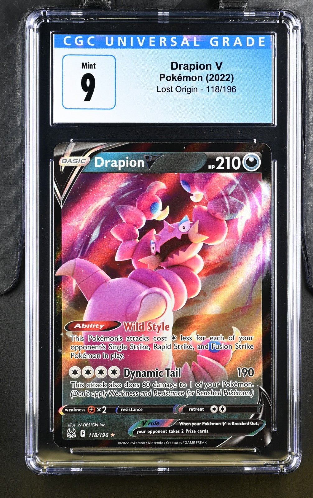 Pokemon 2022 Drapion V 118/196 Lost Origin Ultra Rare Holo CGC 9
