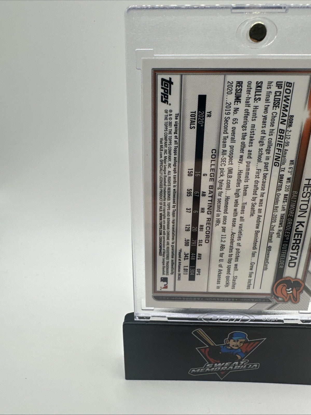 Heston Kjerstad 2021 Bowman Chrome Auto W/ Mag Orioles