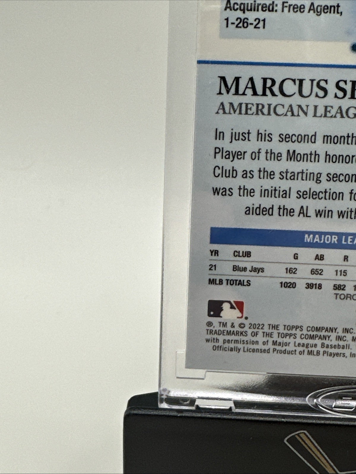 Marcus Semien 2022 Topps Pristine Encased SP Pulsar Refractor Blue Jays Rangers