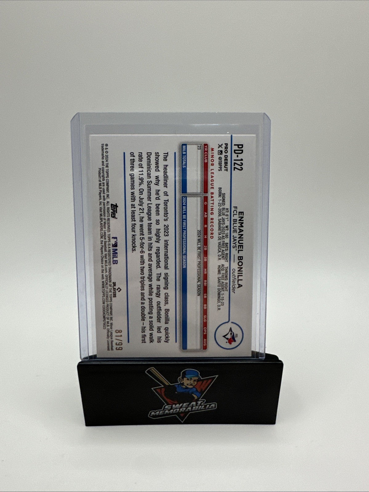 2024 Topps Pro Debut Emmanuel Bonilla Green Foil # 93/99. FCL Blue Jays