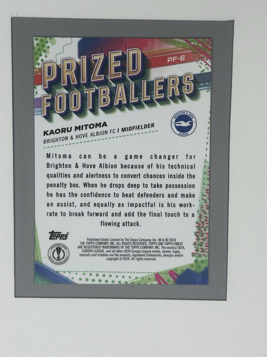 2023-24 Topps Finest Prized Footballers Purple Kaoru Mitoma #PF-6 46/299