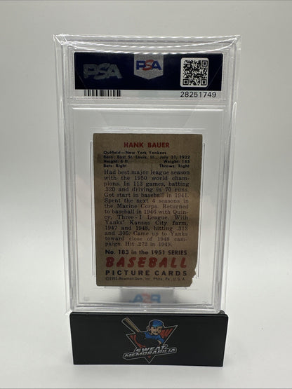 1951 Bowman HANK BAUER #183 Auto Card PSA PR 1 Auto 8 PSA/DNA Cert