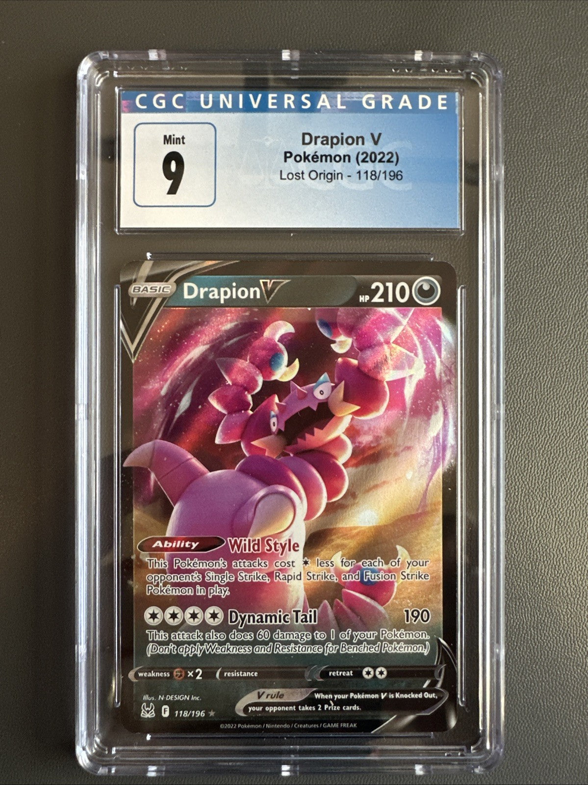 Pokemon 2022 Drapion V 118/196 Lost Origin Ultra Rare Holo CGC 9