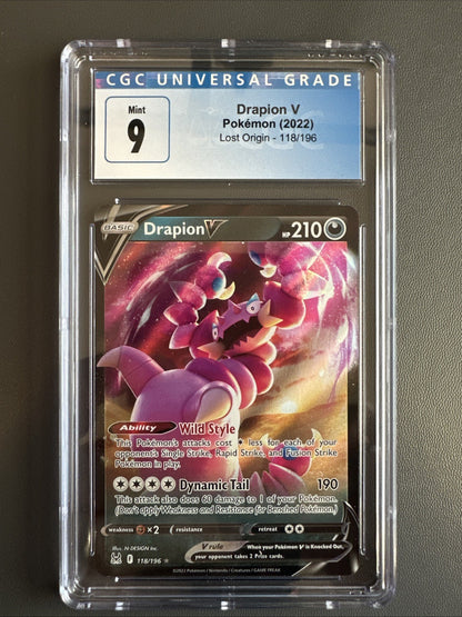 Pokemon 2022 Drapion V 118/196 Lost Origin Ultra Rare Holo CGC 9