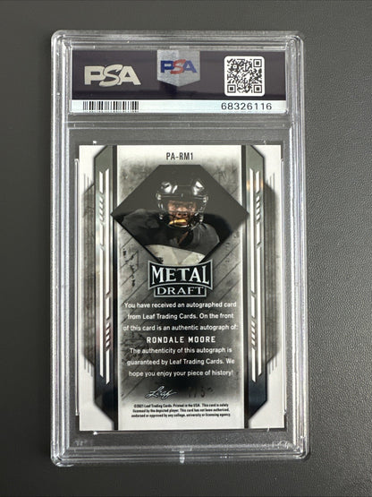 RONDALE MOORE 2021 LEAF METAL DRAFT ROOKIE Orange AUTO 1/5 PSA 10