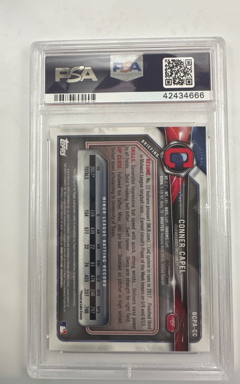 2018 Bowman Chrome Prospects Autographs Conner Capel Gold Ref. #BCPACC PSA 10