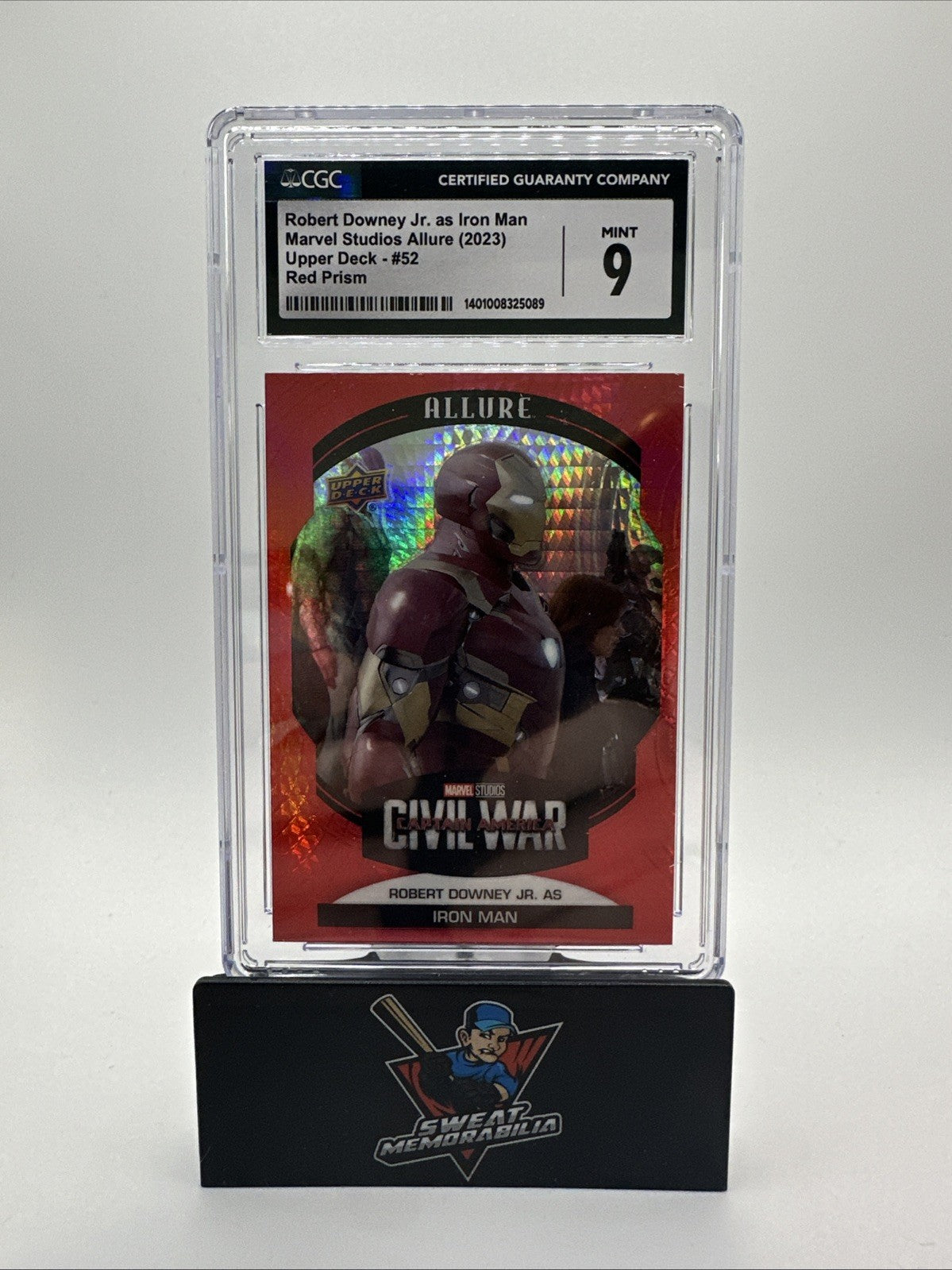 2022 Upper Deck Marvel Allure Robert Downey Jr. As Iron Man Red Prism CGC 9