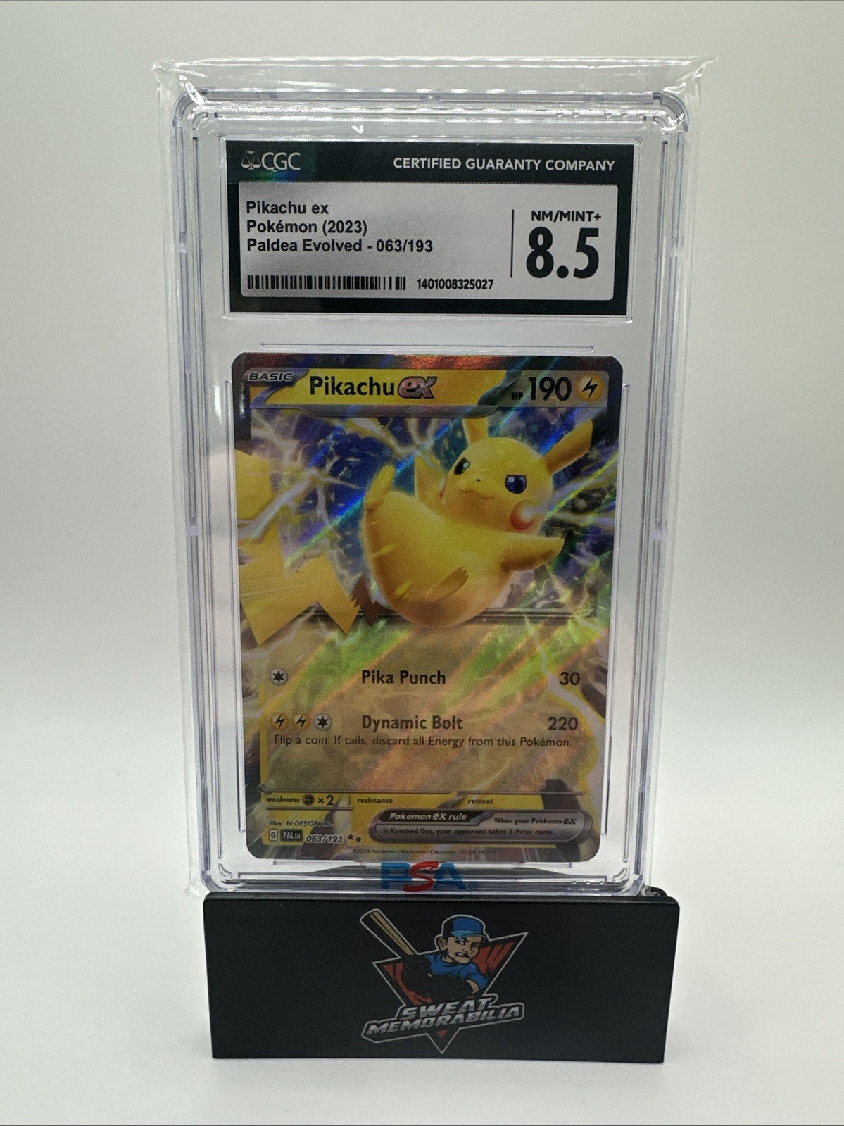 Pokémon 2023 Pikachu EX Paldea Evolved 063/193 Holo Double Rare CGC 8.5