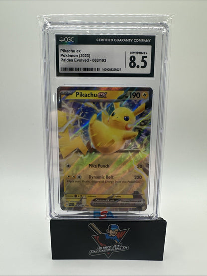 Pokémon 2023 Pikachu EX Paldea Evolved 063/193 Holo Double Rare CGC 8.5