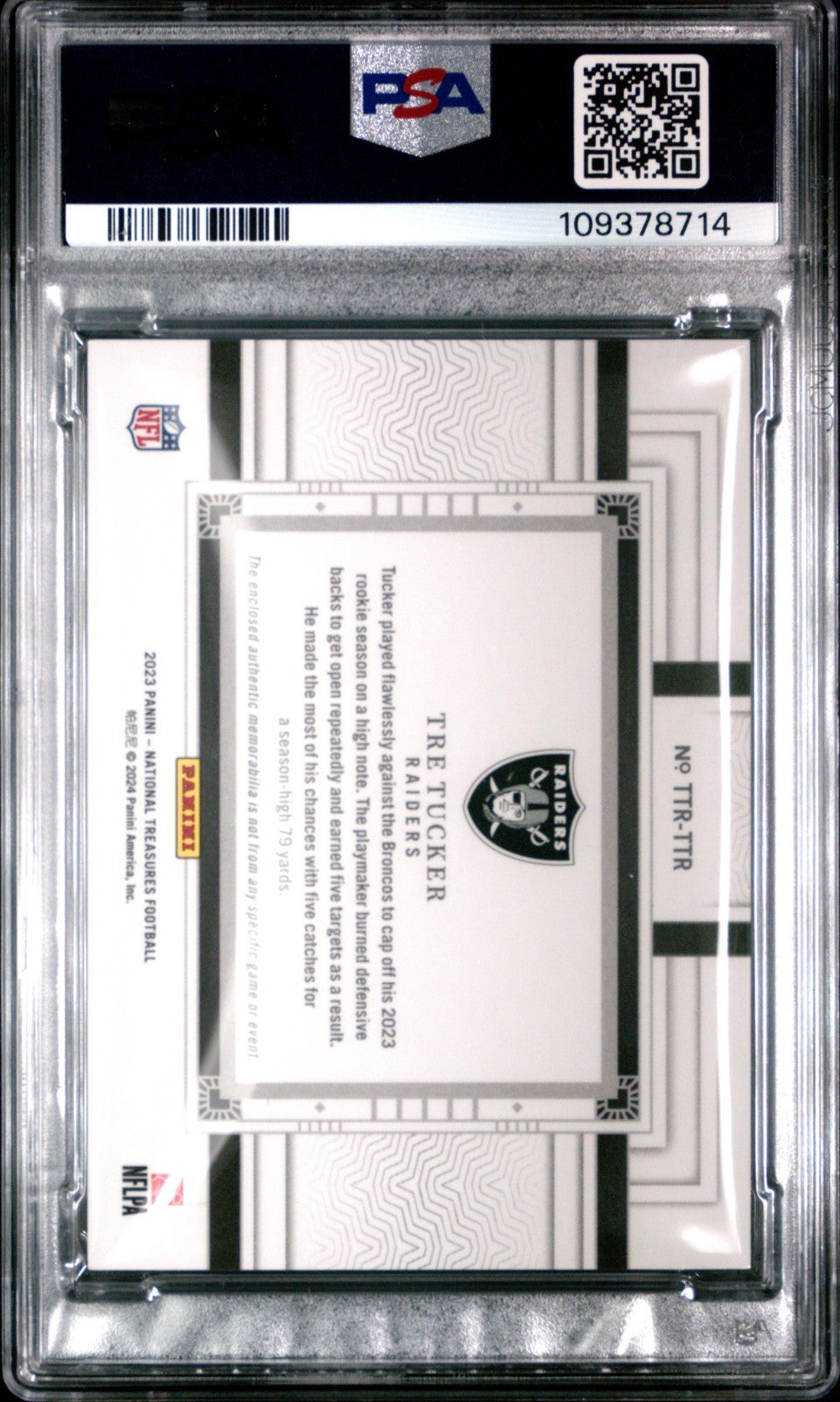 2023 Panini National Treasures TT Rookies Relics Tre Tucker 1/1 PSA 9