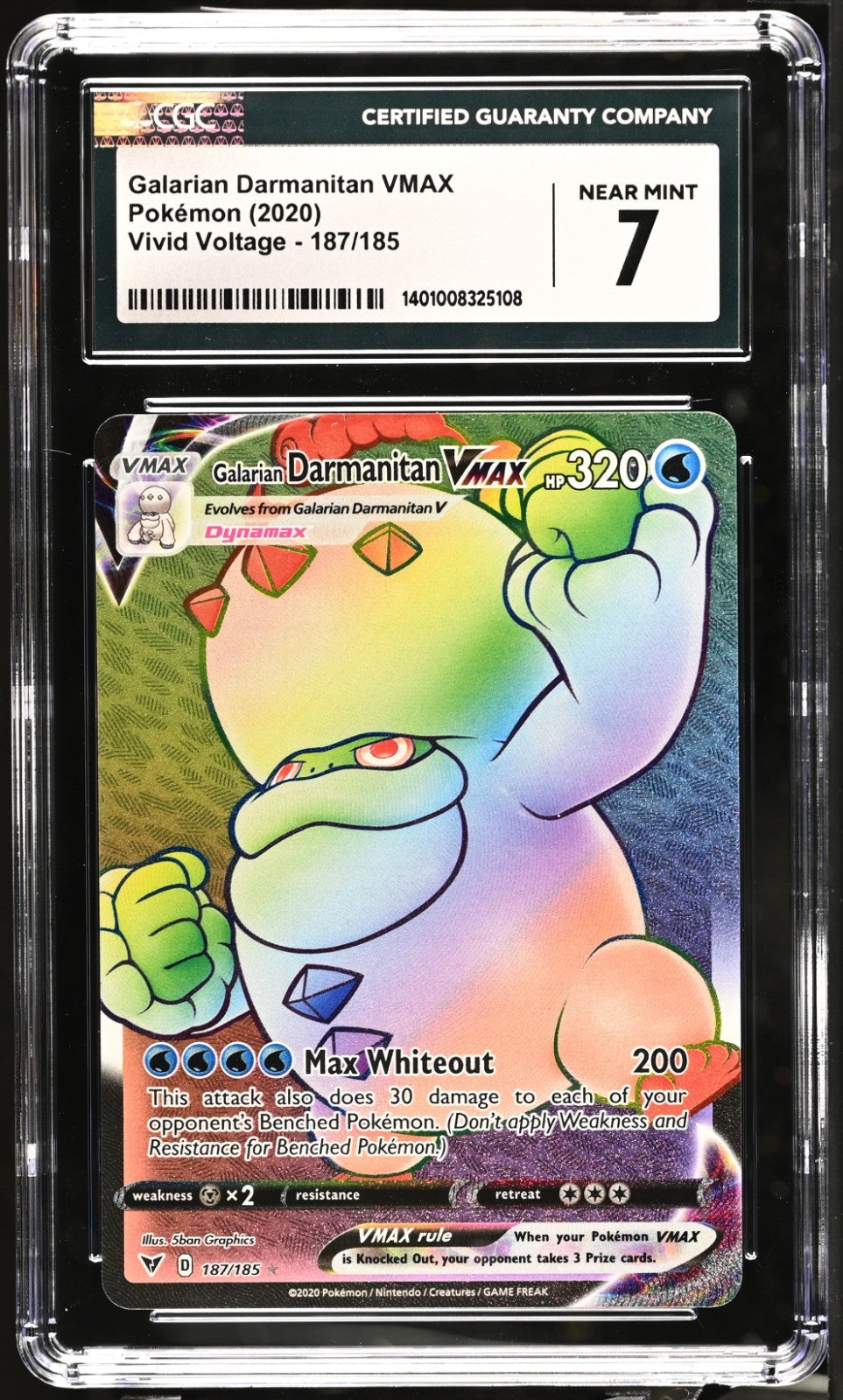 Pokemon 2020 Galarian Darmanitan VMAX 187/185 Vivid Voltage FULL ART CGC 7