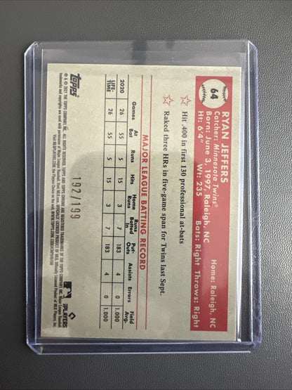 Ryan Jeffers RC 2021 Topps Chrome Platinum Anniv. Blue Mini-Diamonds /199 #64