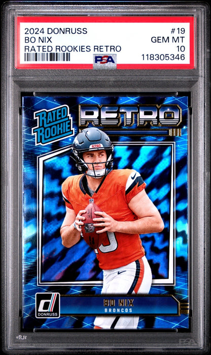 2024 Panini Donruss Rated Rookies Retro Bo Nix #19 PSA 10 GEM MINT