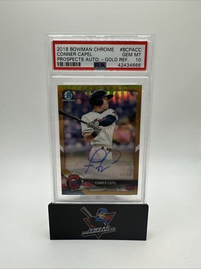 2018 Bowman Chrome Prospects Auto Conner Capel Auto PSA 10 /50 GOLD