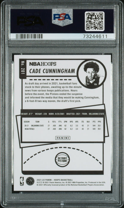 2021 Panini Nba Hoops Cade Cunningham Hyper Blue #201 PSA 10