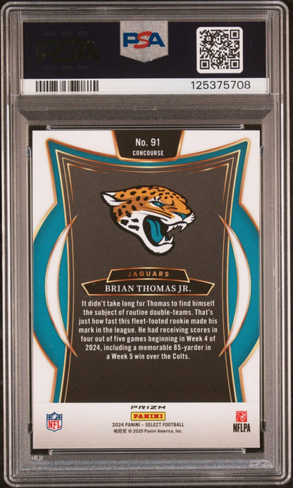 2024 Panini Select Brian Thomas Jr. #91 RC Zebra Shock PSA 10 GEM MINT