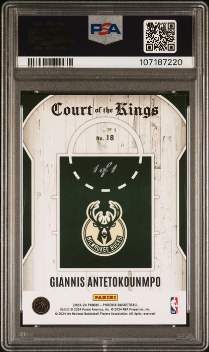 2023 Panini Phoenix Court Of The Kings Giannis Antetokounmpo Vinyl 1/1 PSA 10