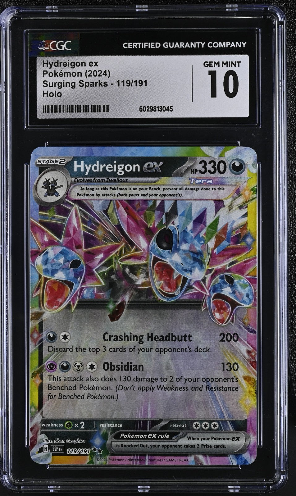 Pokemon 2024 Hydreigon ex 119/191 Surging Sparks Rare Holo CGC 10