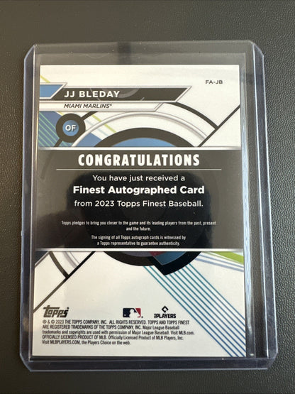 2023 Topps Finest J.J. Bleday Autographed Rookie Card Miami Marlins