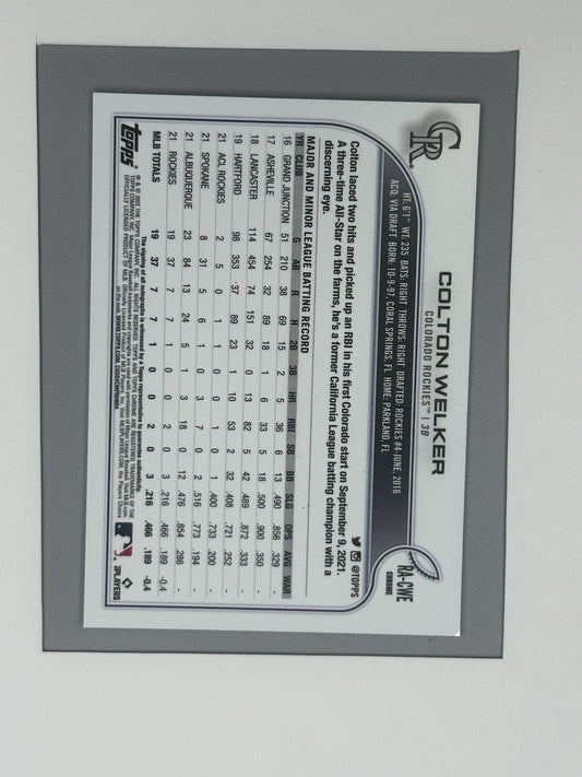 2022 Topps Chrome Colton Welker RC Auto #RA-CWE Colorado Rockies