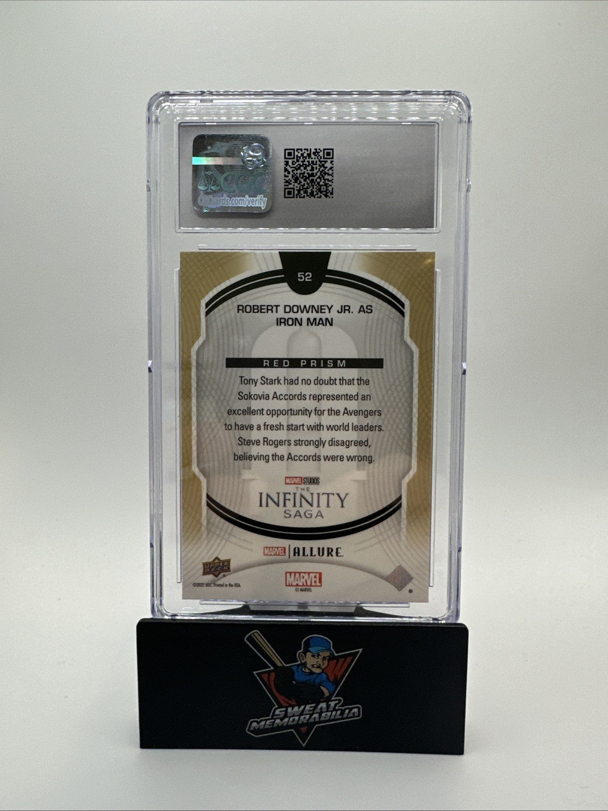 2022 Upper Deck Marvel Allure Robert Downey Jr. As Iron Man Red Prism CGC 9