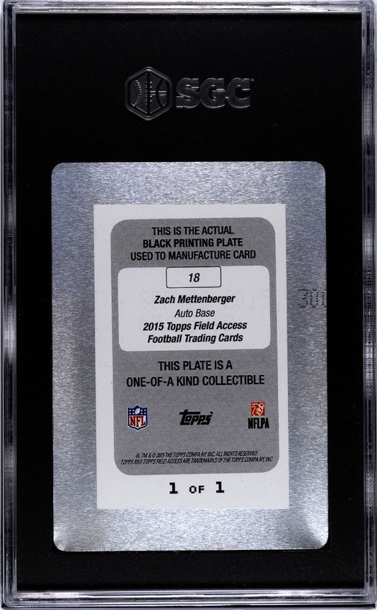 2015 Topps Field Access Football Auto #18 Zach Mettenberger 1/1 Plate SGC Auth