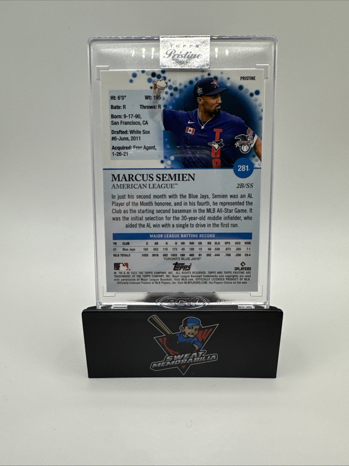 Marcus Semien 2022 Topps Pristine Encased SP Pulsar Refractor Blue Jays Rangers