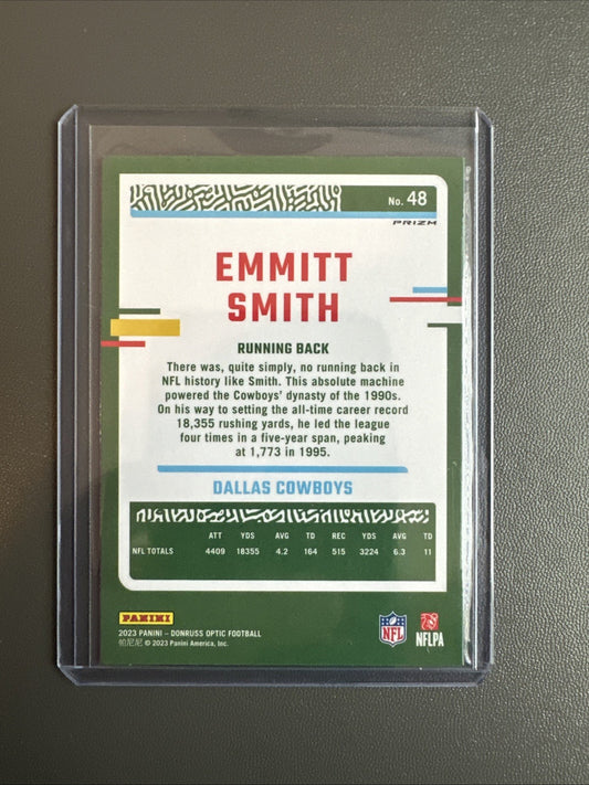2023 Panini Donruss Optic Emmitt Smith (Cowboys) Silver Prizm Card No. 48 Holo