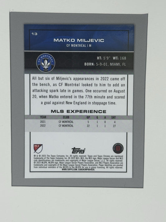 2023 Topps Chrome Matko Miljevic Blue Mini Diamond 181/199 #13