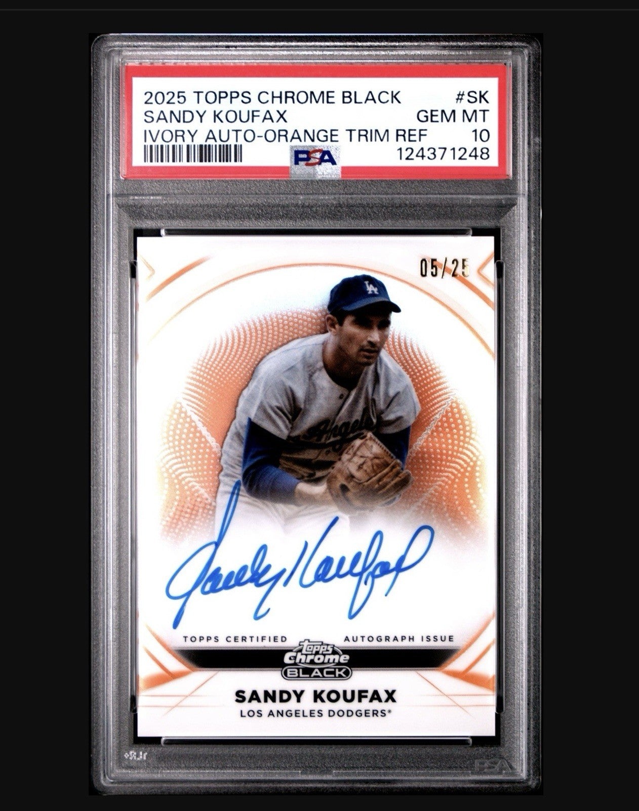 2025 Topps Chrome Black Sandy Koufax Ivory Autograph Orange Refractor /25 PSA 10