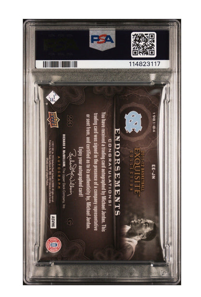 MICHAEL JORDAN AUTO 19/50 2011 EXQUISITE ENDORSEMENTS, #EE-JN NORTH CAROLINA PSA